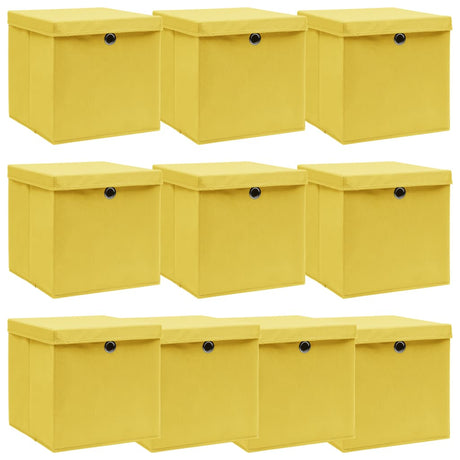 Vidaxl opbevaringsbokse med låg 10 stk 32x32x32 cm stof gul