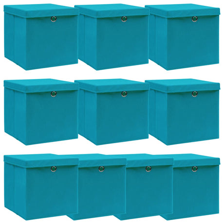 Vidaxl opbevaringsbokse med låg 10 stk 32x32x32 cm stof babyblå