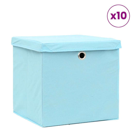 Vidaxl opbevaringsbokse med låg 10 stk 32x32x32 cm stof babyblå