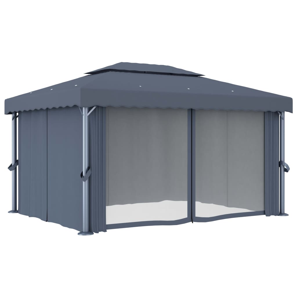 Vidaxl Arbor med gardin 4x3 m aluminium anthracit