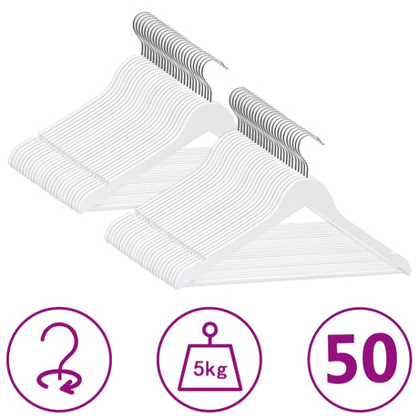 Vidaxl 50-delt tøjbøjle sæt anti-slip hårdttræ hvidt
