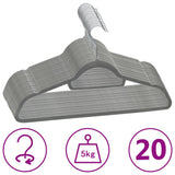 Vidaxl 20-delt tøjbøjle Sæt anti-slip-fløjlgrå