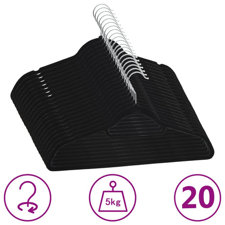 Vidaxl 20-delt tøjbøjle Sæt Anti-Slip Velvet Black