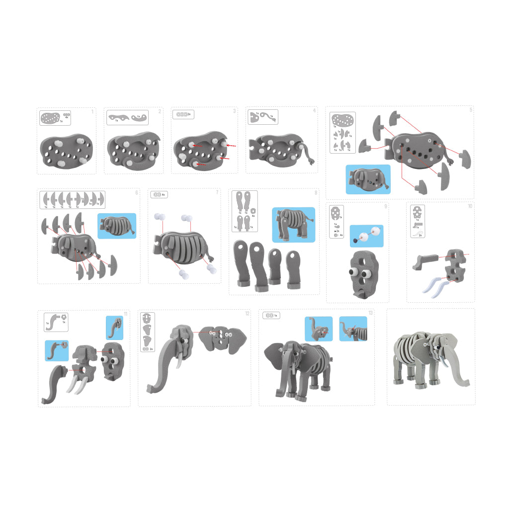 Toi-legetøj 3D puslespil elefant junior 31,5 cm skumgrå 75 dele