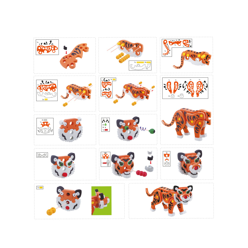 Toi-legetøj 3D puslespil tiger junior 31,5 cm skum orange 121 dele