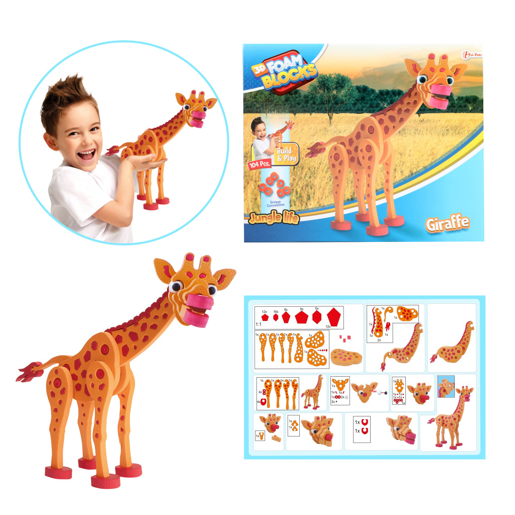 Toi-legetøj 3D puslespil giraf junior 31,5 cm skum orange 104 dele