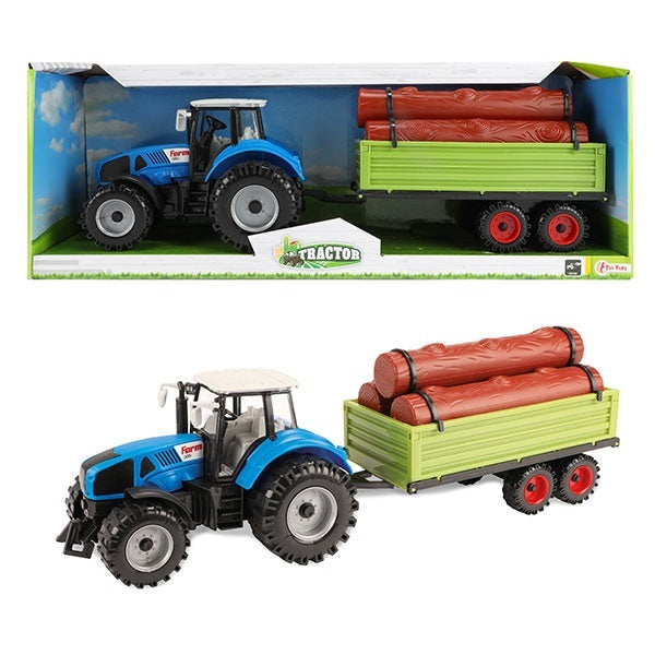 Traktor med sættevogn og træstammer frite 20cm