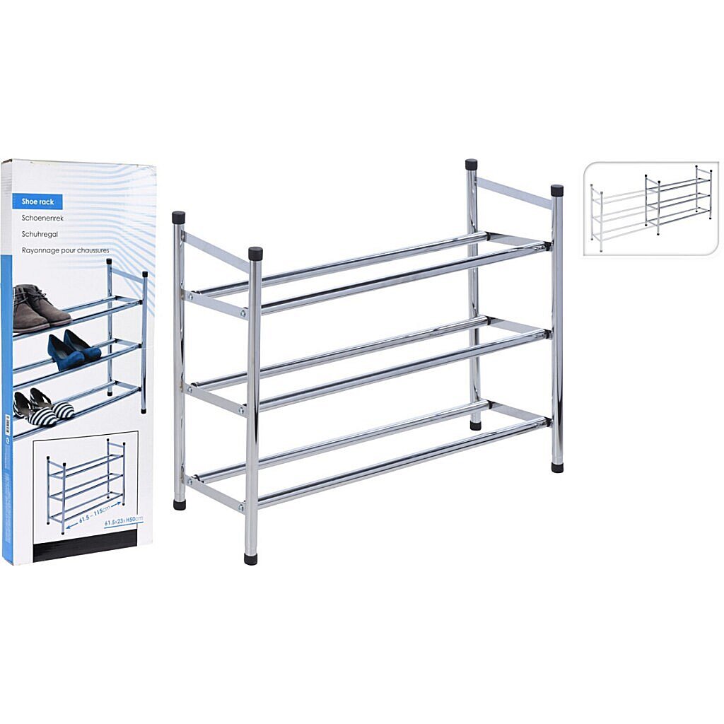 Basic udtrækkeligt skostativ 3-lags rustfrit stål 61,5-115x50 cm