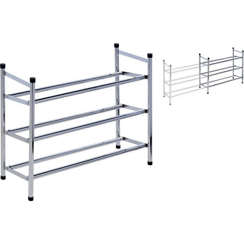 Basic udtrækkeligt skostativ 3-lags rustfrit stål 61,5-115x50 cm