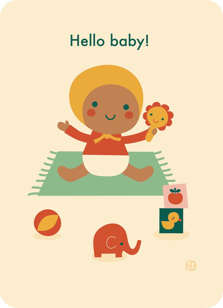 Bora hello baby-playing til ansichtkaart