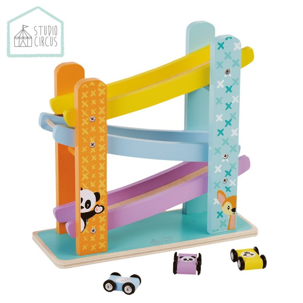 Studio circus houten autobaan + 3 auto #039;s
