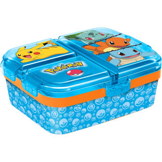 Stor Pokémon børnemadkasse - madpakke med 4 rum til børn fra 4 år - tåler opvaskemaskine BPA-fri - lyseblå