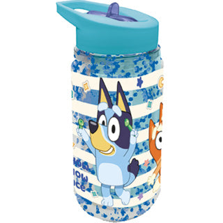 Stor bluey tritan drikkedunk - 330 ml - med glimmereffekt - tåler opvaskemaskine BPA-fri - drikkedunk med sugerør til børn - gennemsigtig blå