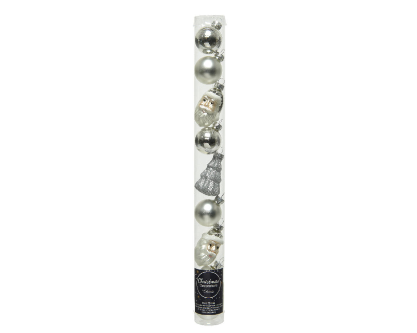 Kerstbal glas figuren 9 stuks - zilver