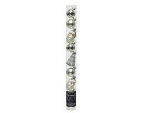 Kerstbal glas figuren 9 stuks - zilver