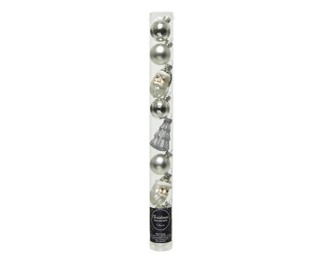 Kerstbal glas figuren 9 stuks - zilver