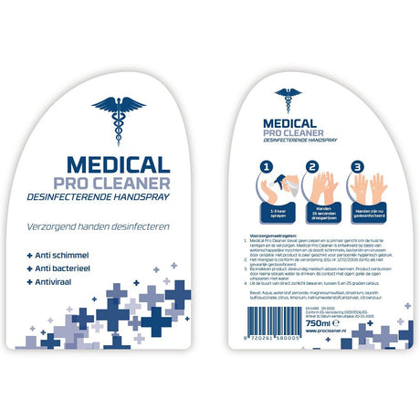 Medical pro cleaner desinfektionsmiddel håndspray 750 ml æske 10 stk