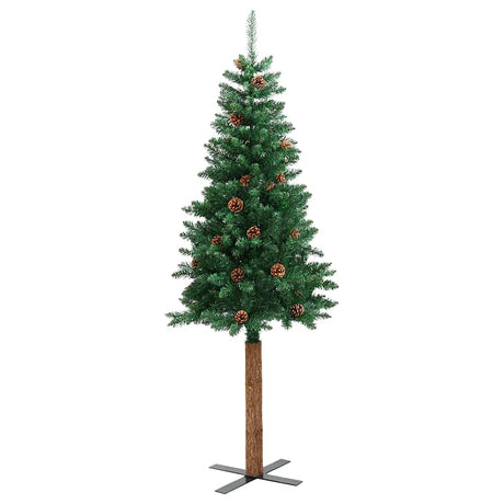 Vidaxx juletræ med ægte træ og fyrrekogler smal 150 cm PVC grøn