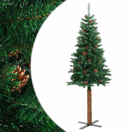 Vidaxl kerstboom met echt hout en dennenappels smal 180 cm pvc groen