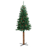 Vidaxl kerstboom met echt hout en dennenappels smal 210 cm pvc groen