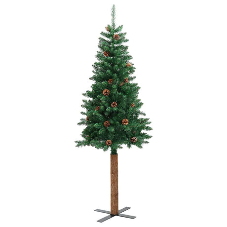 Vidaxl kerstboom met echt hout en dennenappels smal 210 cm pvc groen