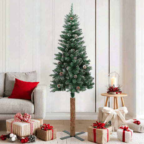 Vidaxl kerstboom met echt hout en sneeuw smal 180 cm groen