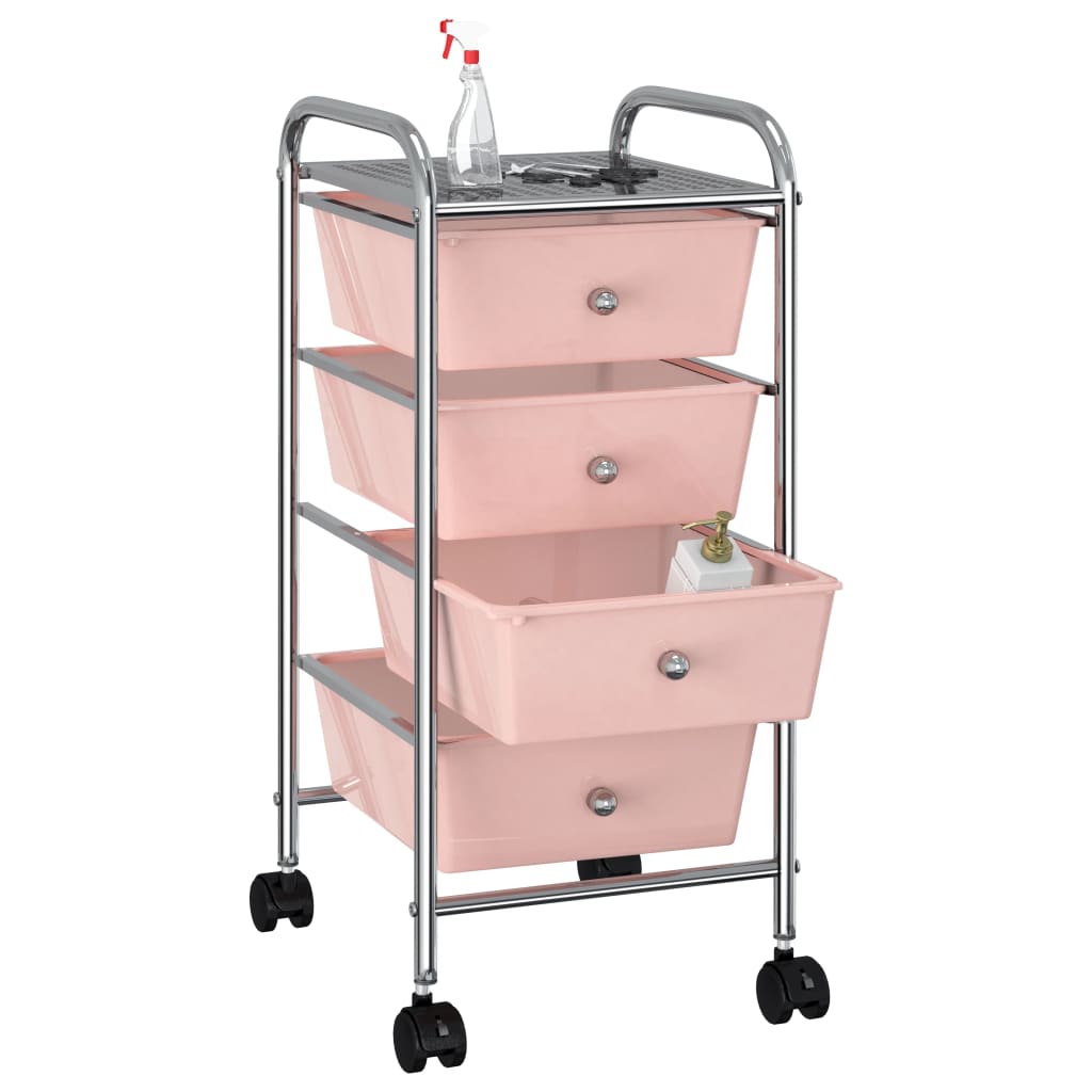 Vidaxl Storage Trolley med 4 skuffer mobil plastrosa