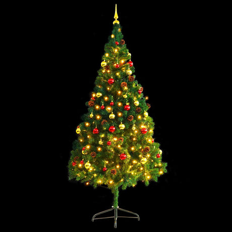 Vidaxl Kunstkerstboom med belysning og julekugler 210 cm grøn
