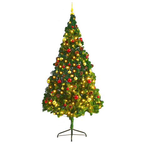 Vidaxl Kunstkerstboom med belysning og julekugler 210 cm grøn