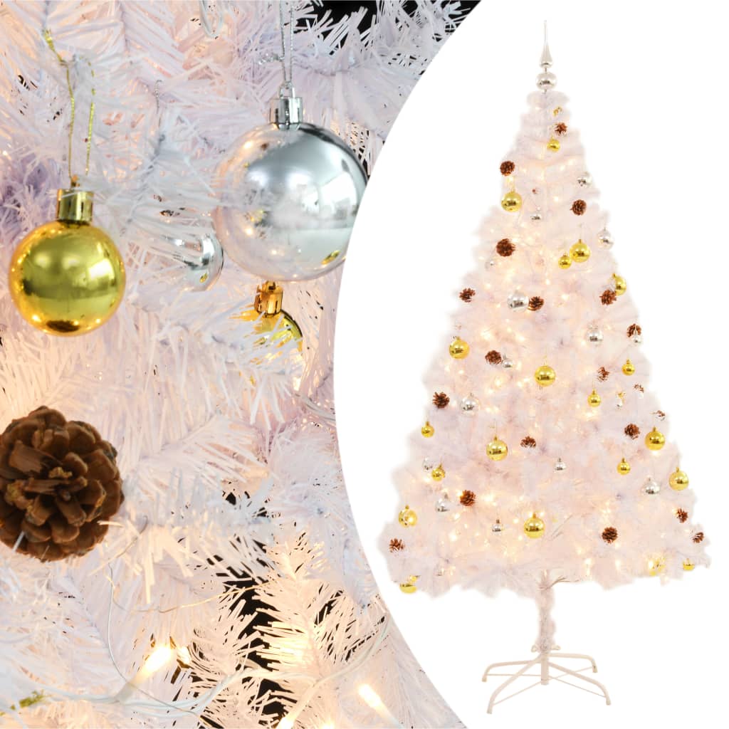 Vidaxl Kunstkerstboom med belysning og julekugler 210 cm hvid