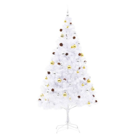 Vidaxl Kunstkerstboom med belysning og julekugler 210 cm hvid