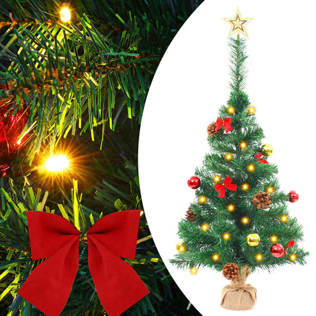 Vidaxl Kunstkerstboom med belysning og julekugler 64 cm grøn