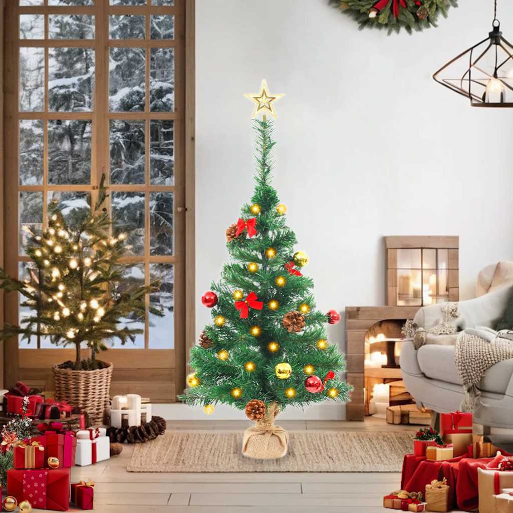 Vidaxl Kunstkerstboom med belysning og julekugler 64 cm grøn