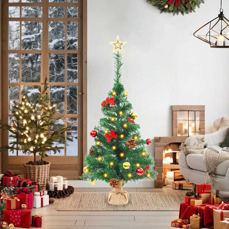 Vidaxl Kunstkerstboom med belysning og julekugler 64 cm grøn