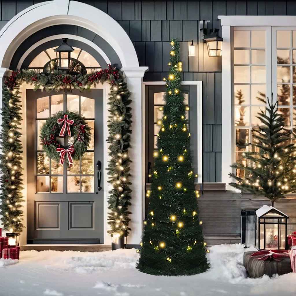 Vidaxl Kunstkerstboom med belysning Pop-Up 210 cm grøn