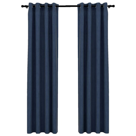 Vidaxl gardiner linned look damende øjne 2 st 140x225 cm blå