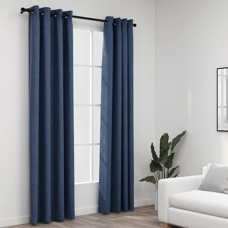 Vidaxl gardiner linned look damende øjne 2 st 140x225 cm blå