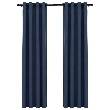 Vidaxl gardiner linned look damende øjne 2 st 140x245 cm blå