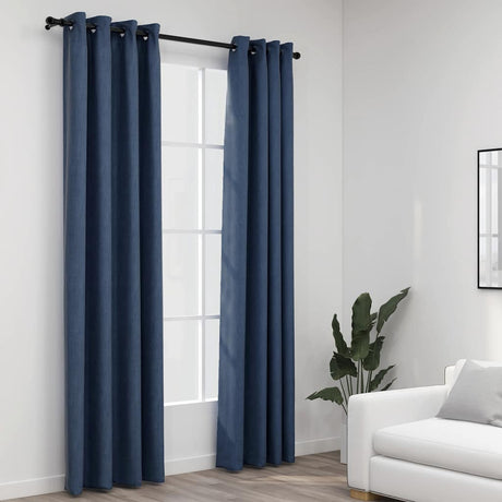 Vidaxl gardiner linned look damende øjne 2 st 140x245 cm blå