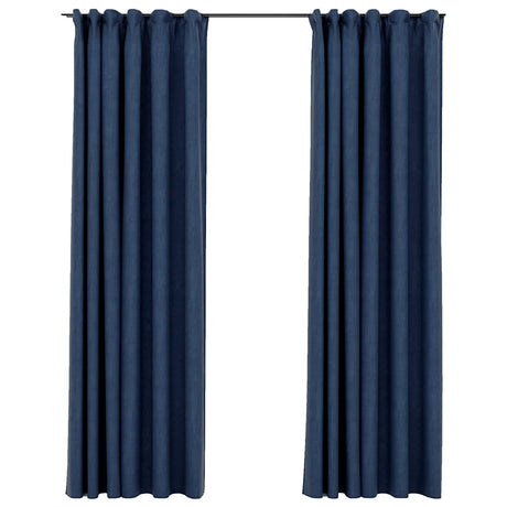Vidaxl gardiner Linned-look Blackout Hooks 2 St 140x225 cm blå