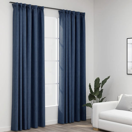 Vidaxl gardiner Linned-look Blackout Hooks 2 St 140x225 cm blå