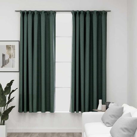 Vidaxl gardiner Linned Look Blackout Hooks 2 St 140x175 cm Grøn