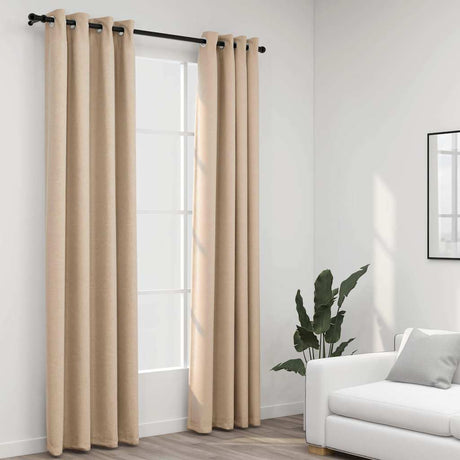 Vidaxl gardiner linned look damende øjne 2 st 140x245 cm beige