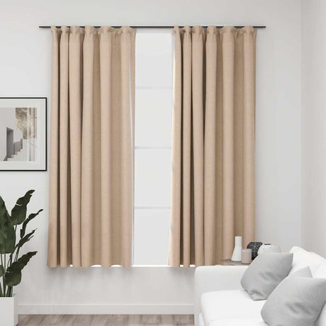 Vidaxl gardiner Linned-look Blackout Hooks 2 St 140x175 cm beige