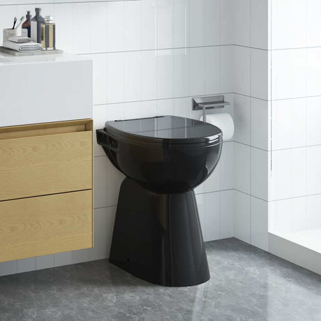 VidaXL kantløst toilet 7 cm ekstra højde soft-close keramik sort