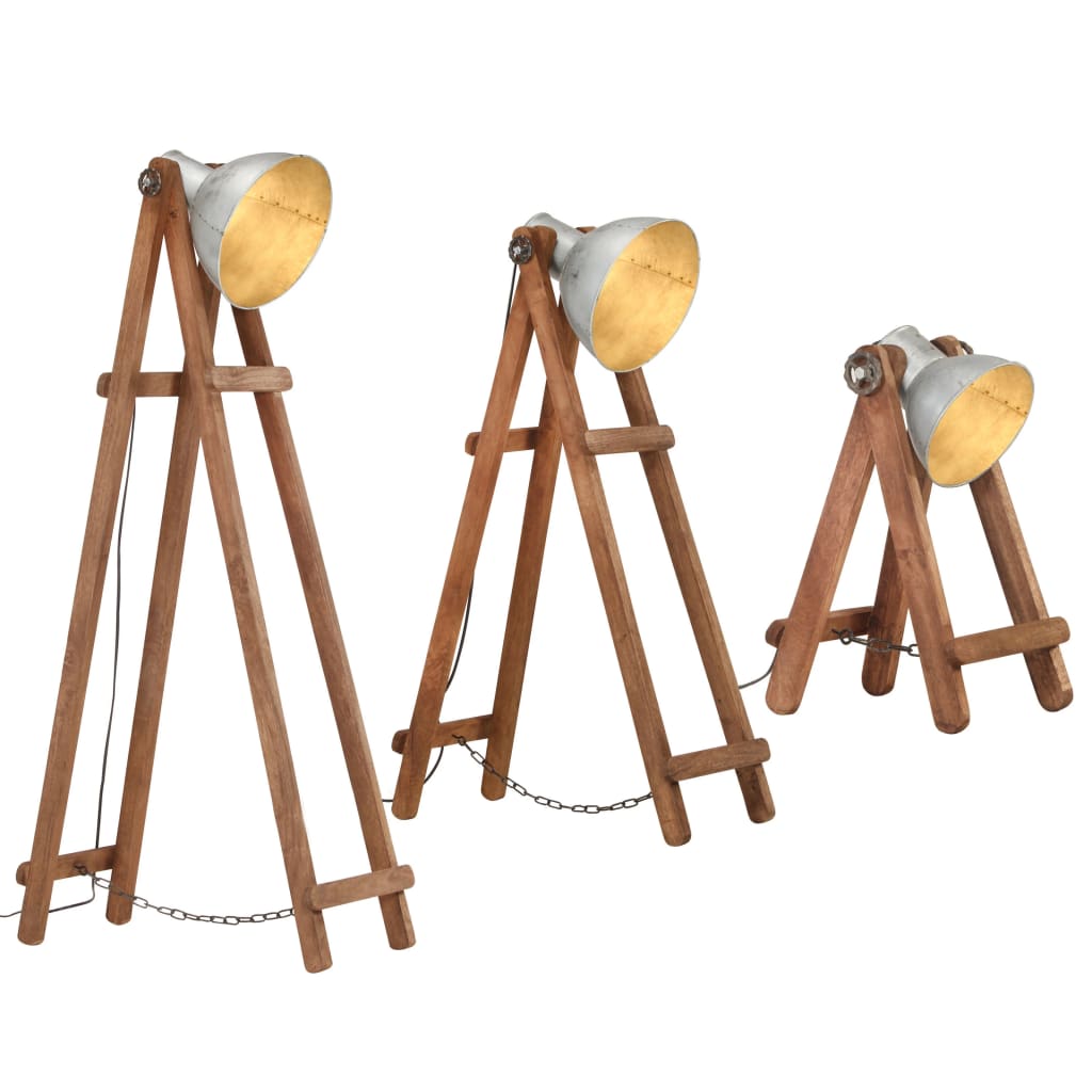Vidaxl Floor Lamps 3 St E27 Solid Mango Wood Silver Colored
