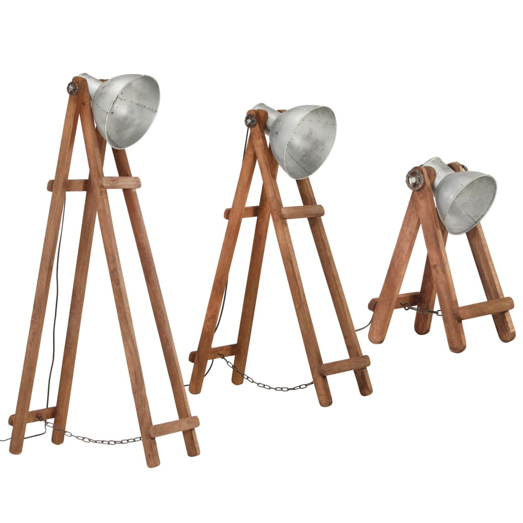 Vidaxl Floor Lamps 3 St E27 Solid Mango Wood Silver Colored