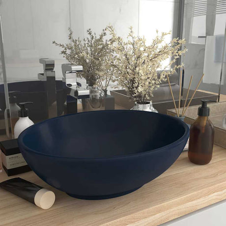 Vidaxl Washbasin Oval 40x33 cm keramisk Matt mørkeblå