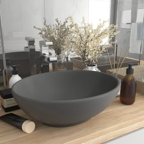 Vidaxl Washbasin Oval 40x33 cm keramisk matt mørkegrå
