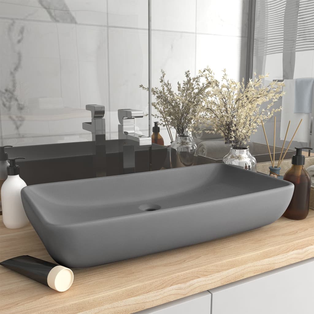 Vidaxl Washbasin rektangulær 71x38 cm keramisk matt lysegrå